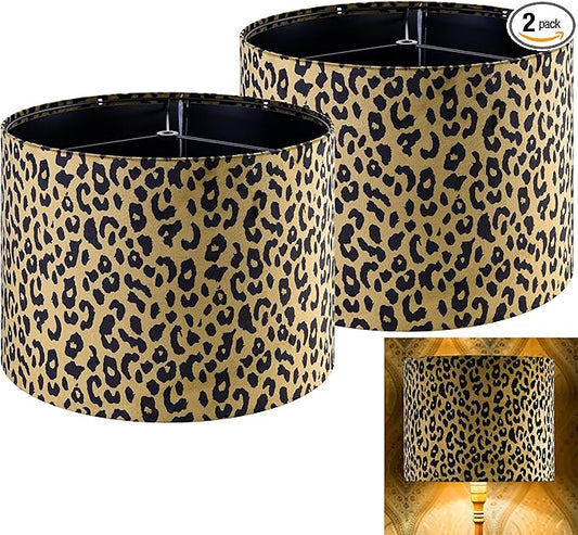 16 IN Large Yellow Leopard Lamp Shades Set of 2 Drum,Lampshade for Floor Lamp and Table Lamps Replacement, Multi-Color Printed Animal Lampshades for Living Room/Bedroom Art Decor,Simple Assembly