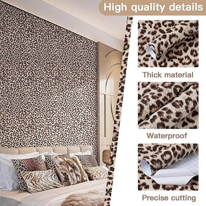Ismoon 17.5''x78.7'' Leopard Wallpaper Cheetah Print Peel and Stick Wallpaper y2k Room Decor Funky Contact Paper Bathroom Waterproof Bedroom Brown Yellow Self Adhesive Vintage Texture Vinyl Roll