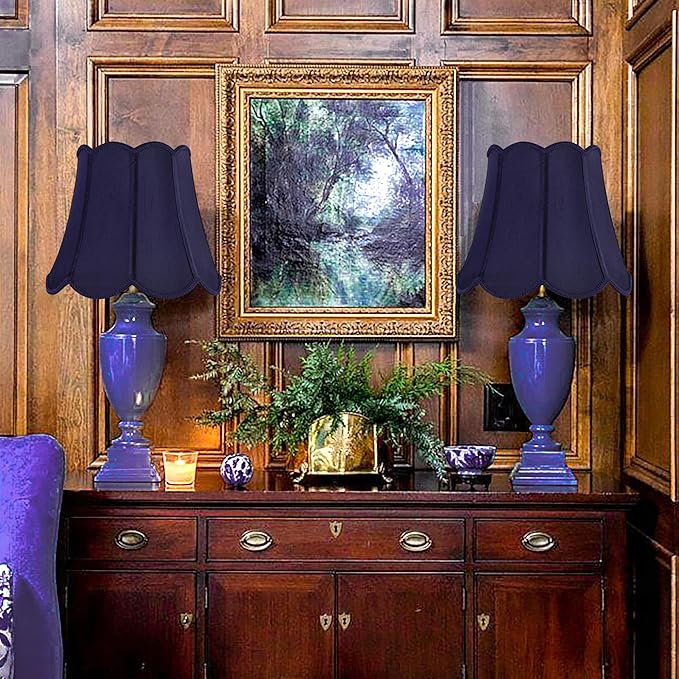 GOSO 13 Inch Medium Blue Wavy Scalloped Lamp Shade for Table Lamp and Floor Lamps Replacement,Art Deco Floral Petal Edge Faux Silk Lampshade,8×13×11 Inch Spider Lampshades for Bedroom,Easy Assembly