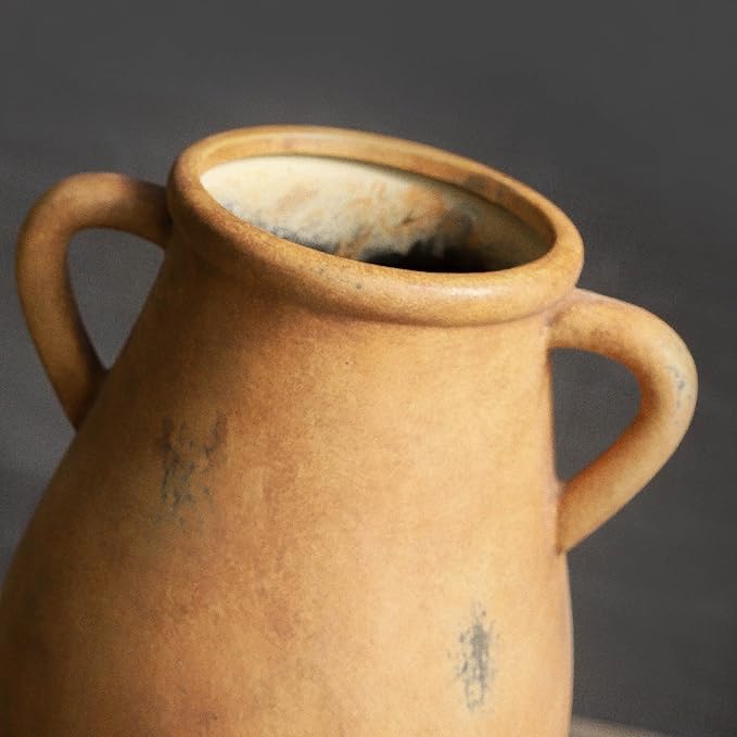 Ceramic Rustic Vase, Christmas Flower Vase with Handle, 9 inch Farmhouse Pottery Flower Vase for Home Decor, Living Room Shelf Decor, Enterway, Table