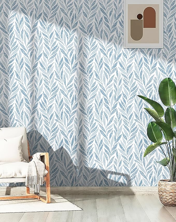 Safiyya Peel and Stick Wallpaper Boho Contact Paper Peel and Stick Modern Bathroom Wall Paper for Bedroom Blue and White Wallpaper Self Adhesive Removable Vinyl Roll 118"x17.3"