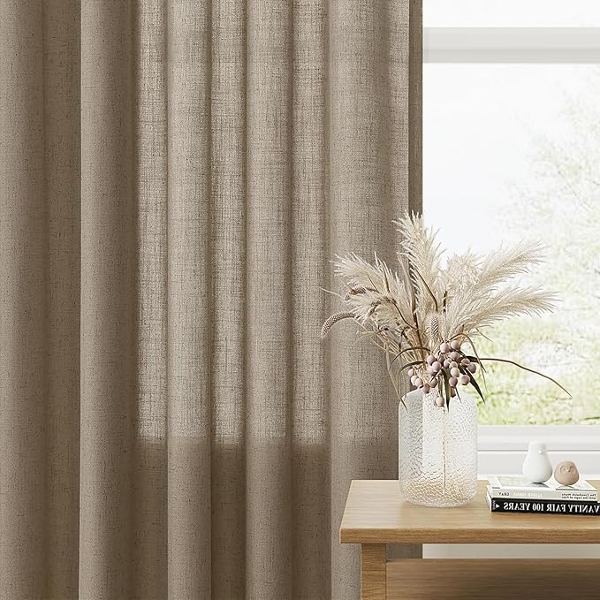 Guken Burlap Linen Curtains 108 Inches Long 2 Panel Set Rod Pocket Semi Sheer Dining Room Cozy Bedroom Decor Cotton Look Country Rustic Farmhouse Boho Curtains 52x108