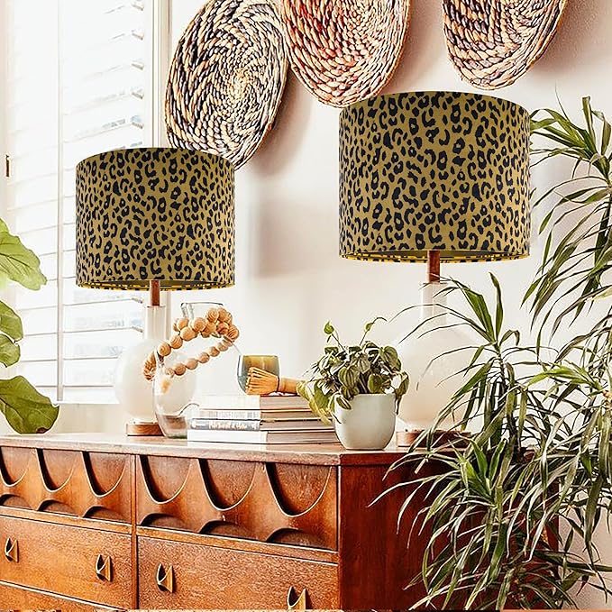 GOSO 13" Drum Yellow Leopard Lamp Shade for Table Lamp & Floor Lamps,Art Deco & Vintage Animal Lampshades Medium,13" x 13" x 10" (Spider) Traditional Velvet Pattern Dot Shade Required Assembly -1 Pack