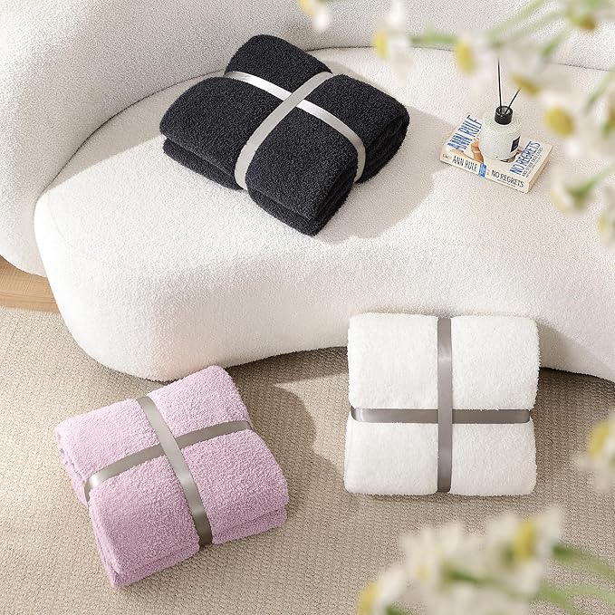 JOOJA Throw Blanket for Couch Super Soft Blankets for Bed Comfy Cozy Blanket Knit Fuzzy Plush Fleece Blanket Gift for Women Lightweight Blanket for Living Room Sofa 50 x 60 Inches Lilac