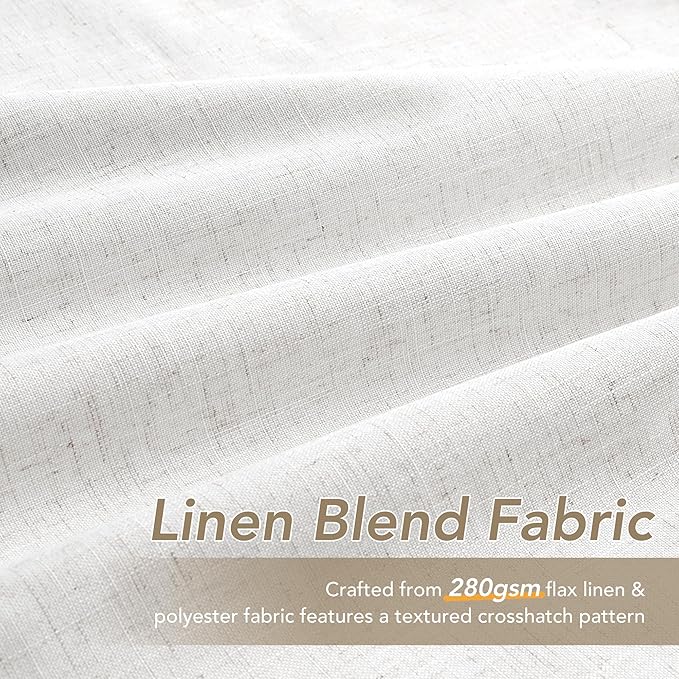 Beige White 100% Blackout Linen Curtains 90 Inch Long Grommet Living Room Darkening Window Curtain Linen Earth Tone Farmhouse Style Thermal Insulated Black Out Drapes for Bedroom 2 Panels 52Wx90L