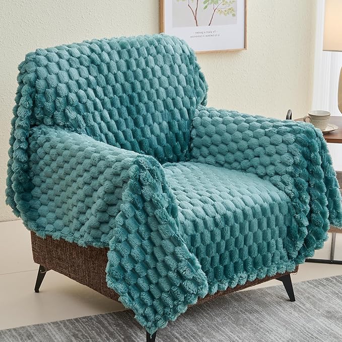 NEWCOSPLAY Super Soft Throw Blanket Light Teal Premium Silky Flannel Fleece 3D Clouds Stylish Jacquard Lightweight Bed Blanket All Season Use 350GSM (Light Teal, Throw(50"x60"))