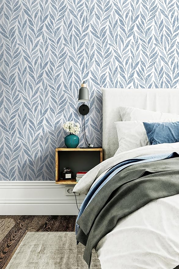 Safiyya 393"x17.3" Blue Peel and Stick Wallpaper Boho Contact Paper Modern Stick on Wallpaper for Bathroom Adhesive Kitchen Wall Paper Vinyl Rolls