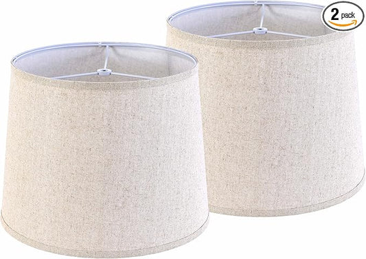 GO&SO Drum Lamp Shades Set of 2 Medium Beige Lampshade for Table Lamps-11" Top x 13" Bottom x 10" High(Spider),Oatmeal Linen Shade -Replacement Lamp Shade Modern, Diy Pendant Light，Easy Assembly