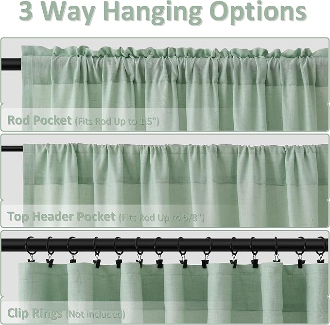 Guken Aqua Green Linen Curtains 84 Inches Long 2 Panel Set Rod Pocket Semi Sheer Dining Room Cozy Bedroom Decor Cotton Look Country Rustic Farmhouse Boho Curtains 52x84