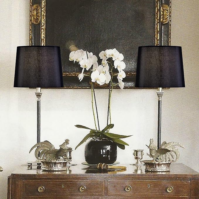 GO&SO Modern Black Lamp Shade Set of 1,Medium Drum Replacment Lampshade Silk,11 × 13" ×10" Spider Lampshades for Table Lamps and Floor Lamp,Modern Shade for Bedroom,Living Room,Simple Assembly