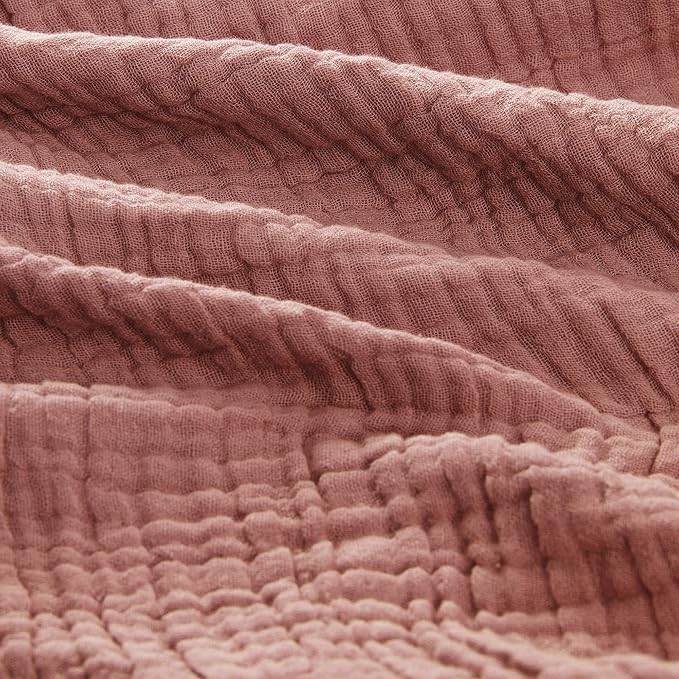 Carriediosa 100% Cotton Muslin Throw Blanket 70" X 80" Twin Size，4-Layers Summer Gauze Throws for Bed Couch，Soft Lightweight Breathable Linen Blankets Bedspread for Adults All Season，Mauve