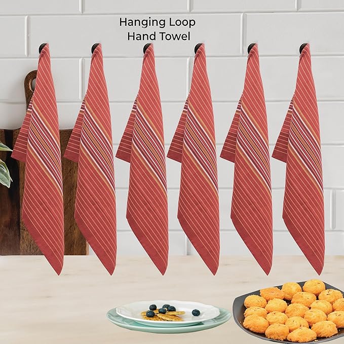 Urban Villa Fall Kitchen Towels 100% Cotton Highly Absorbent Dish Towels Rust Color Set of 6 Size-20"X30" Waffle Salsa Stripes Thanks Giving Dish Cloths & Dish Towels with Hanging Loop Tea Towels
