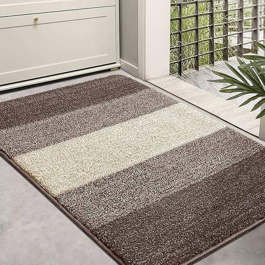Kitinjoy Indoor Outdoor Door Mat, 36x24 Non-Slip Absorbent Dirt Trapper, Low-Profile Washable Inside Entrance Front Floor Mat, Sturdy Soft Entry Doormats for Entryway, Light Brown