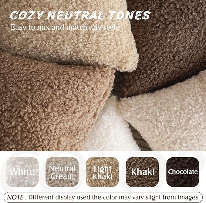 Foindtower 2 Pieces Faux Fur Throw Pillow Cover Decorative Sherpa Pillow Fuzzy Accent Pillowcases Soft Sheepskin Fleece Cushion Case for Bed Couch Living Room 18x18 Inch Oatmeal