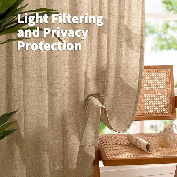 YoungsTex Toffee Linen Semi Sheer Curtains 95 Inch Length 2 Panels for Living Room, Bulap Light Filtering Drapes with Pinch Pleated for Bedroom Dining Farmhouse, 40 X 95 Inch