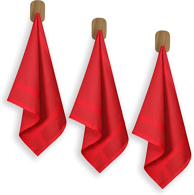 3 Pack Red Waffle Weave Kitchen Towels, 16x26 Inch, 100% Cotton, Absorbent Dishcloth Set, Quick Drying, Durable for Cleaning, Wiping, Drying Dishes, Machine Washable Dish Towel, Red