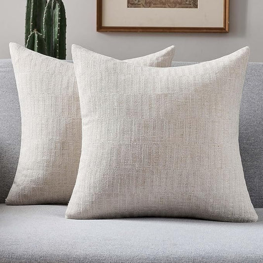 FUTEI Natural Decorative Throw Pillow Covers 22x22 Inch Set of 2,Soft Linen Slub Texture Cushion Case,Farmhouse Home Decor for Couch Bed Living Room