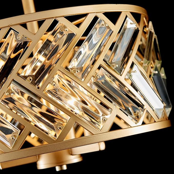 Shrine Lighting Crystal Ceiling Light, Gold Crystal Chandelier for Living Room, D12.4'' x H11.2'', E12*3 Sockets, Ctystal Lampshade & Gold Finish Frame