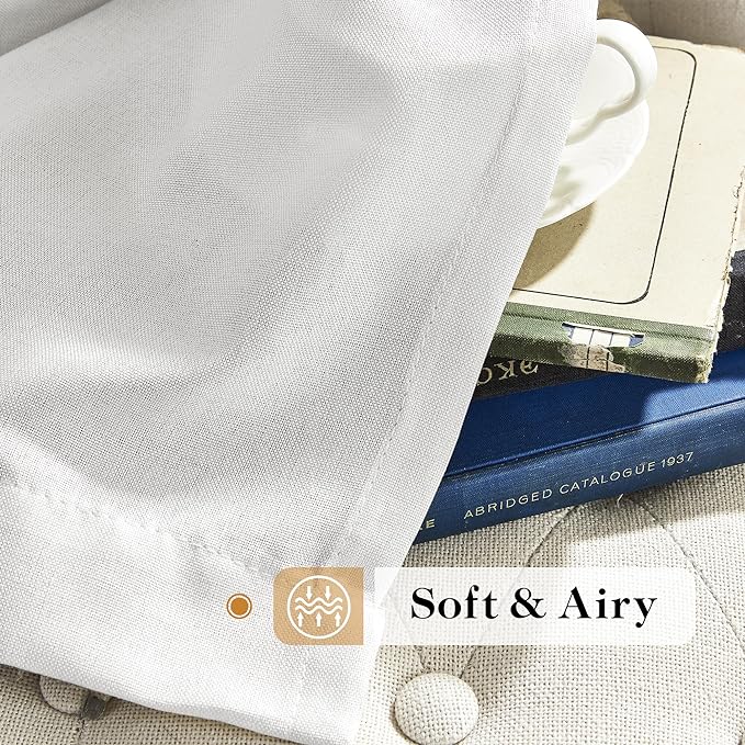 DONREN White Semi Sheer Curtains Linen Blend, Rod Pocket and Back Tab Linen Textured Semi Voile for Bedroom and Living Room, Light Filtering Privacy Window Treatments, W50 x L120, White, 2 Panels