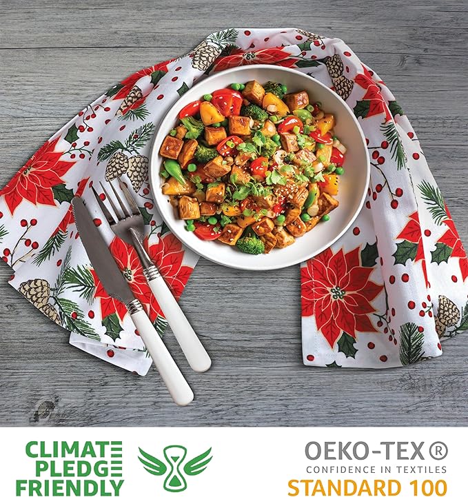 Urban Villa Christmas Kitchen Towels Pine Cone Print Multi Color, Premium Quality,100% Cotton Dish Towels Mitered Corners (Size: 20X30 Inch), Highly Absorbent Bar Towels & Tea Towels - (Set of 6)