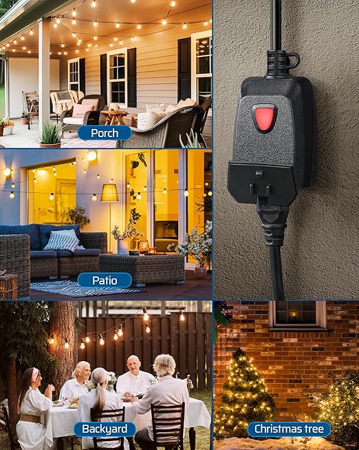 DEWENWILS Outdoor Dimmer for String Lights, Remote Control Plug, 100FT Range, Waterproof Plug in Dimmer for Dimmable LED/Tungsten Bulbs, FCC Listed