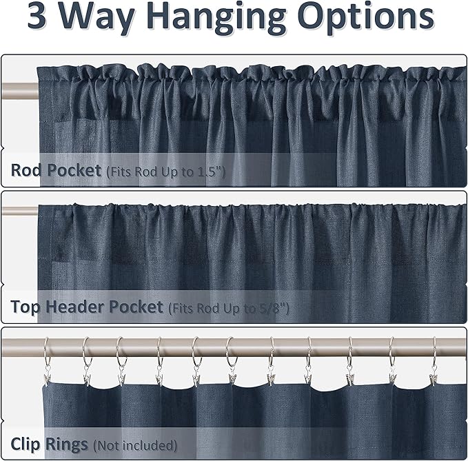 Guken Vintage Blue Linen Curtains 84 Inches Long 2 Panel Set Rod Pocket Semi Sheer Dining Room Cozy Bedroom Decor Cotton Look Country Rustic Farmhouse Boho Curtains 52x84