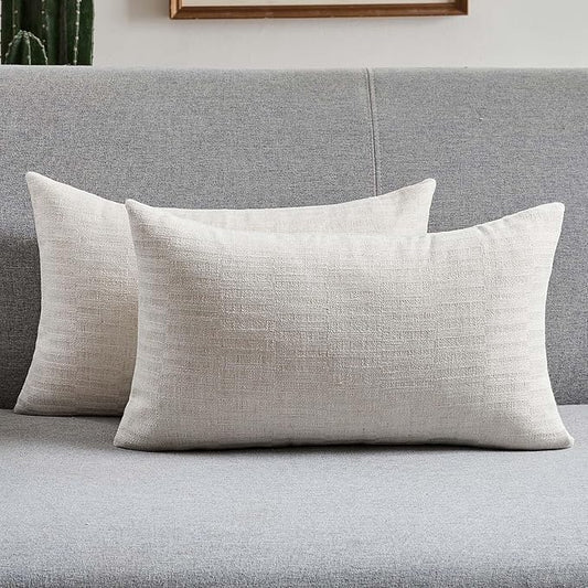 FUTEI Light Natural Decorative Throw Pillow Covers 12x20 Inch Set of 2,Soft Linen Slub Texture Pillow Case,Farmhouse Home Decor for Couch Bed Living Room