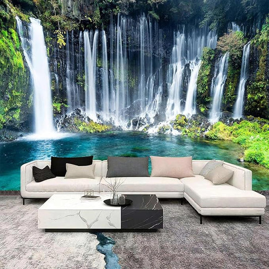 WFBHUA-Wall Mural Waterfall Green Nature Lake Landscape Wallpaper Decor for Bathroom Living Room Bedroom(Not Peel and Stick)