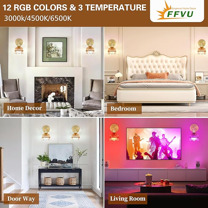 Battery Operated Wall Sconce with Remote Control,Vintage Wall Lamp with Flower lampshade,Rechargeable Battery Powered Wall Lights with 15 Colors for Beside Bedroom Living Room Doorway,Flower Amber