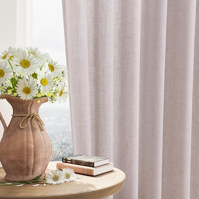 Guken Pastel Linen Linen Curtains 108 Inches Long 2 Panel Set Rod Pocket Semi Sheer Dining Room Cozy Bedroom Decor Cotton Look Country Rustic Farmhouse Boho Curtains 52x108