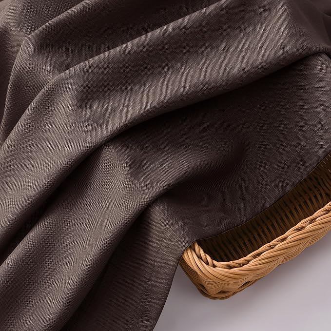 Guken Coffee Linen Curtains 96 Inch Length for Living Room Bedroom 2 Panels Set Rod Pocket Light Filtering Semi Sheer Window Curtains 52 Inch Width Boho Farmhouse Linen Drapes, W52xL96