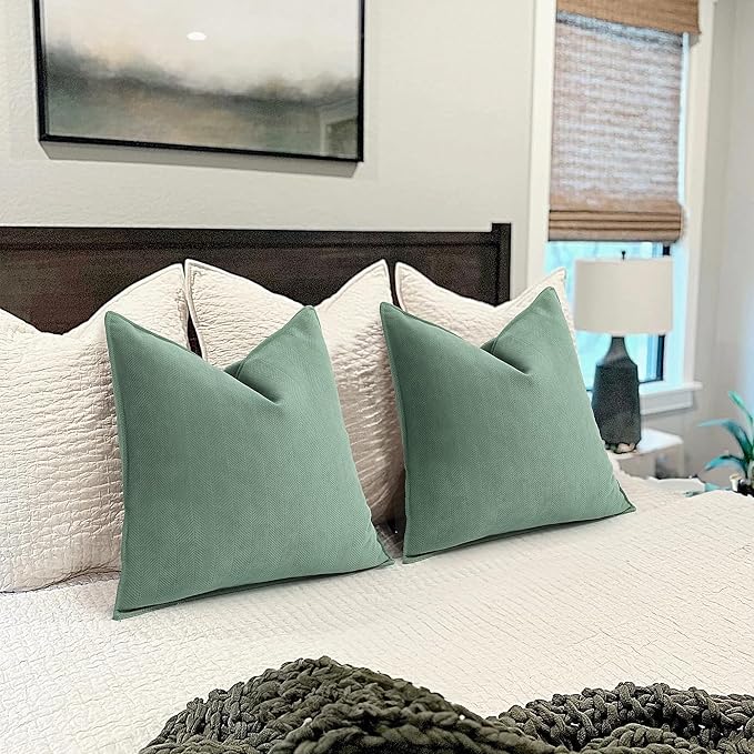 ZWJD Dusty Green Pillow Covers 24x24 Set of 2 Chenille Throw Pillow Covers with Elegant Design Soft and Luxurious Decorative Throw Pillows for Couch, Bed, and Home Decor