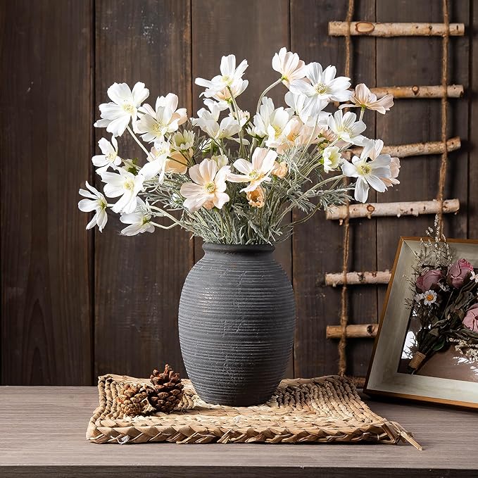 8 Inch Ceramic Rustic Flower Vase - Christmas Decorative Vases - Pottery Vase Home Decor, Vintage Terracotta Vase for Home Decor, Farmhouse House Shelf Decor Farmhouse Table, Lyeec