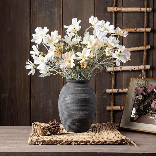 8 Inch Ceramic Rustic Flower Vase - Christmas Decorative Vases - Pottery Vase Home Decor, Vintage Terracotta Vase for Home Decor, Farmhouse House Shelf Decor Farmhouse Table, Lyeec