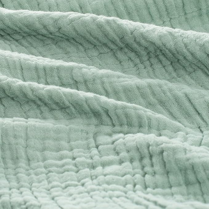Carriediosa 100% Cotton Muslin Throw Blanket 66" X 90" Twin XL Size，4-Layers Summer Gauze Throws for Bed Couch，Soft Lightweight Breathable Linen Blankets Bedspread for Adults All Season，Sage Green