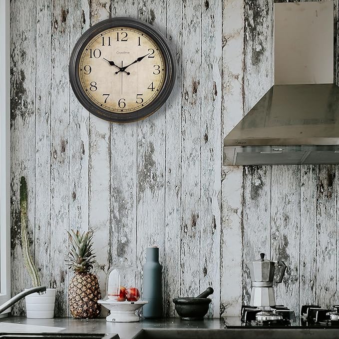 16 Inch Large Wall Clock Battery Operated Retro Decorative Round Clocks for Living Room Kitchen Office Decor, Bronze