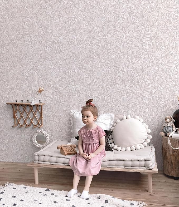 Heroad Boho Peel and Stick Wallpaper Pink and White Floral Contact Paper Modern Removable Self-Adhesive Wallpaper for Bedroom Living Room Cabinets Decoration Thicken Vinyl Roll 17.3''x78.7''