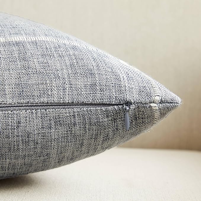 2 Packs Grid Embroidery Throw Pillow Covers, 16x16 Inch Blue Ashes, Farmhouse Linen Decorative Blue Ashes Cushion Covers for Sofa Bed Living Room Home Decor