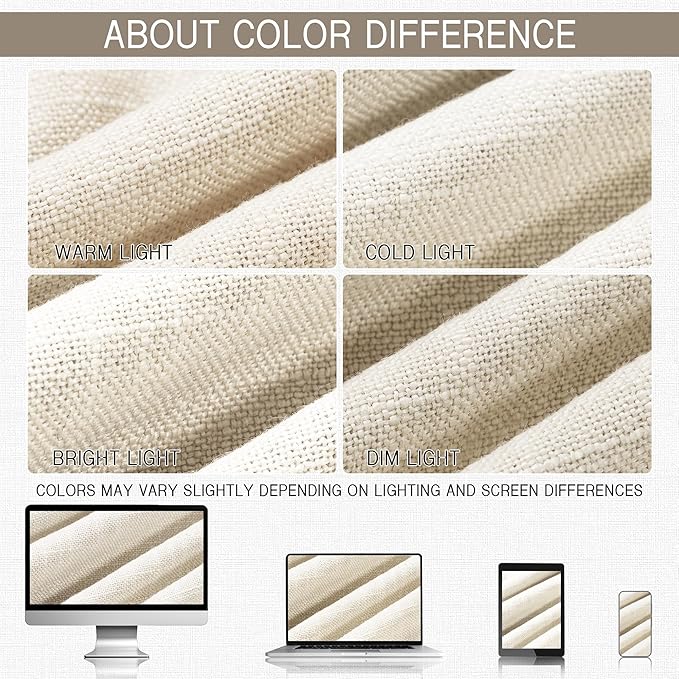 HESTIA White Linen Curtains for Living Room 108 Inch Length 2 Panels Rod Pocket Back Tab Drape Light Filtering Neutral Country Rustic Farmhouse Boho Bedroom Curtain (108" L x 42" W)