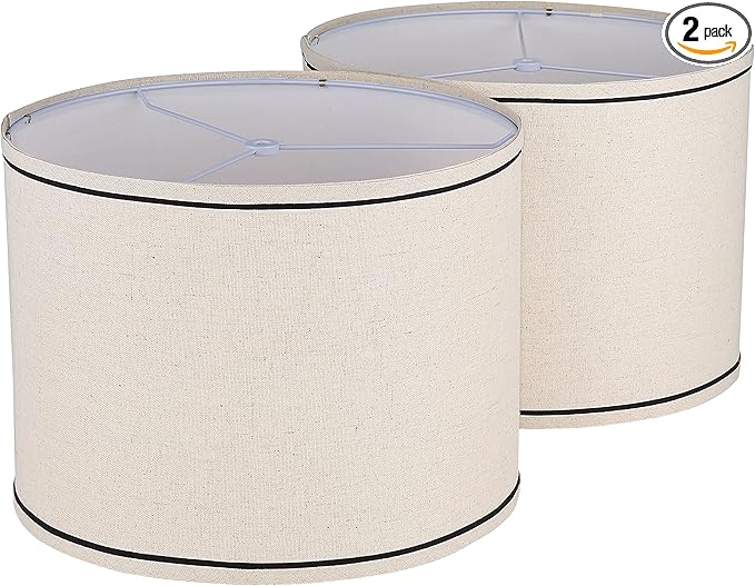 Lamp shades Set of 2,Drum Lampshades 13"x13" x 10" High, Medium Lampshades for Table Lamps Floor Lamps, Natural Linen Hand Crafted, Easy Assembly Required,Beige Lampshade((Spider Fitter)