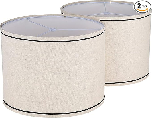 Lamp shades Set of 2,Drum Lampshades 13"x13" x 10" High, Medium Lampshades for Table Lamps Floor Lamps, Natural Linen Hand Crafted, Easy Assembly Required,Beige Lampshade((Spider Fitter)