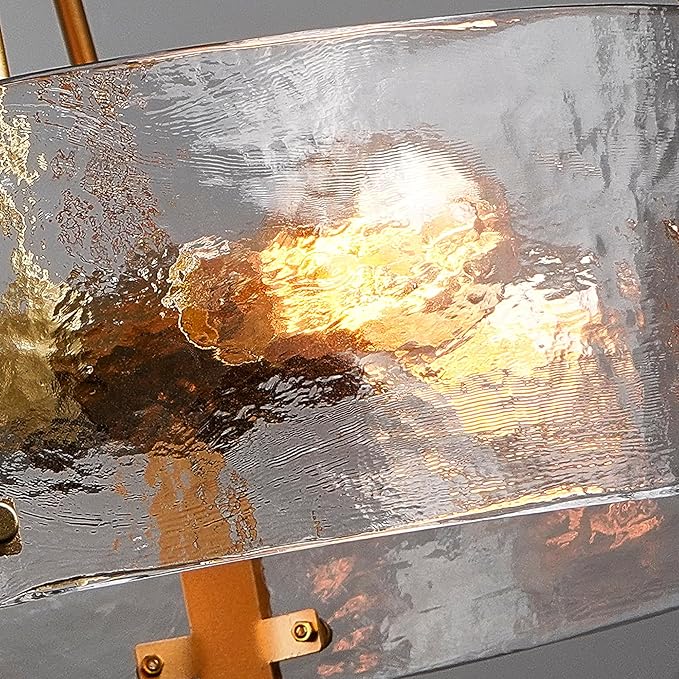 IKK Modern Textured Glass Chandelier, Gold Dining Room Chandelier, Elegant Drum Farmhouse Crystal Light Fixture, Round Lighting for Living Room, Foyer Kitchen Island Bedroom Bathroom D=21
