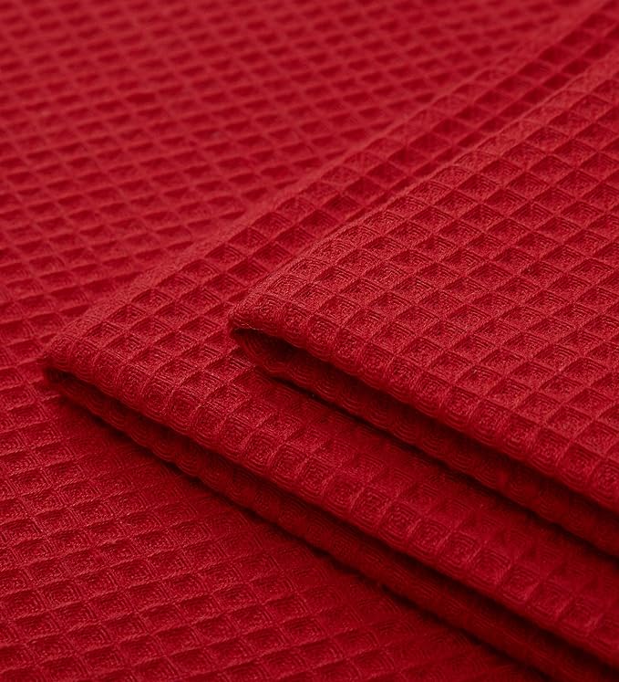 Encasa XO Kitchen Dish Towels Set | Red | Waffle Weave and Flat Hand Tea Towel | 28&quot;x18&quot; | Quick Drying Reusable Cotton Washcloths | Multipurpose Lightweight Dishcloths Set of 4
