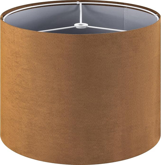 GOSO Drum Lamp Shades for Table Lamps Medium-Brown Faux Fabric Velveteen Chamois Leather Lampshades -Floor Lamp-13" Top x13" Bottom x 10" High (Spider) Rustic Vintage Shade Required Assembly 1Pack