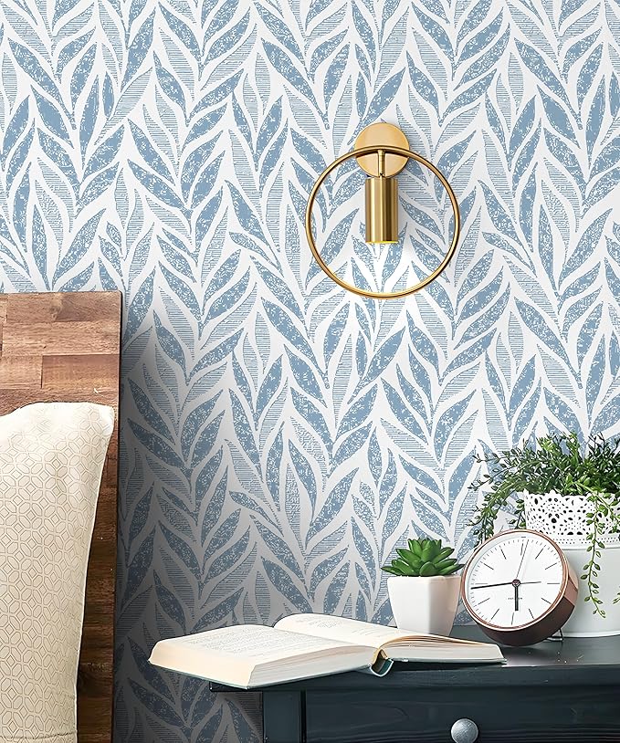 Safiyya 393"x17.3" Blue Peel and Stick Wallpaper Boho Contact Paper Modern Stick on Wallpaper for Bathroom Adhesive Kitchen Wall Paper Vinyl Rolls