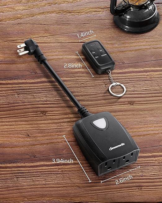 DEWENWILS Outdoor Dimmer for String Lights, 125V Dimmer Switch with 100FT Control Range, Weatherproof Outdoor Dimmer Plug for Dimmable LED/Tungsten Bulbs, FCC Listed