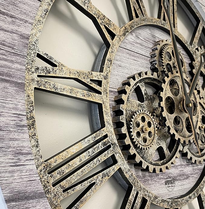 ImprovingLife The Gears Clock The Original Real Moving Gear Wall Clock Vintage Industrial Oversized Rustic Farmhouse (24 inch (60cm),Silver Grey)