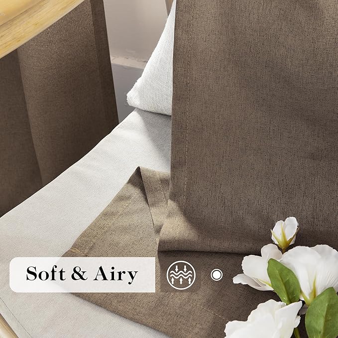 Natural Linen Blended Curtains - Back Tab Window Treatments Panels Drapes for Living Room/Bedroom, Light Filtering Semi Sheer (Set of 2, 50" x 84", Brown)