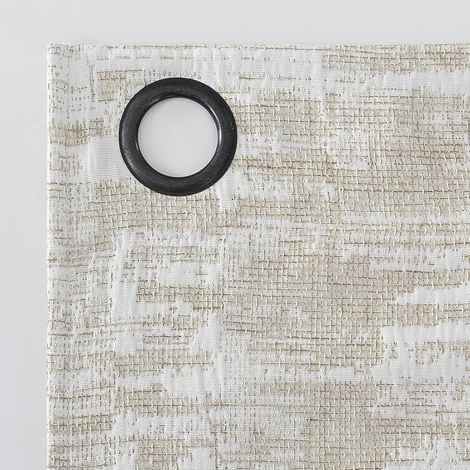 Sun Zero Parrish Distressed Grid Thermal Extreme Total Blackout Grommet Curtain Panel, 40" x 96", Stone