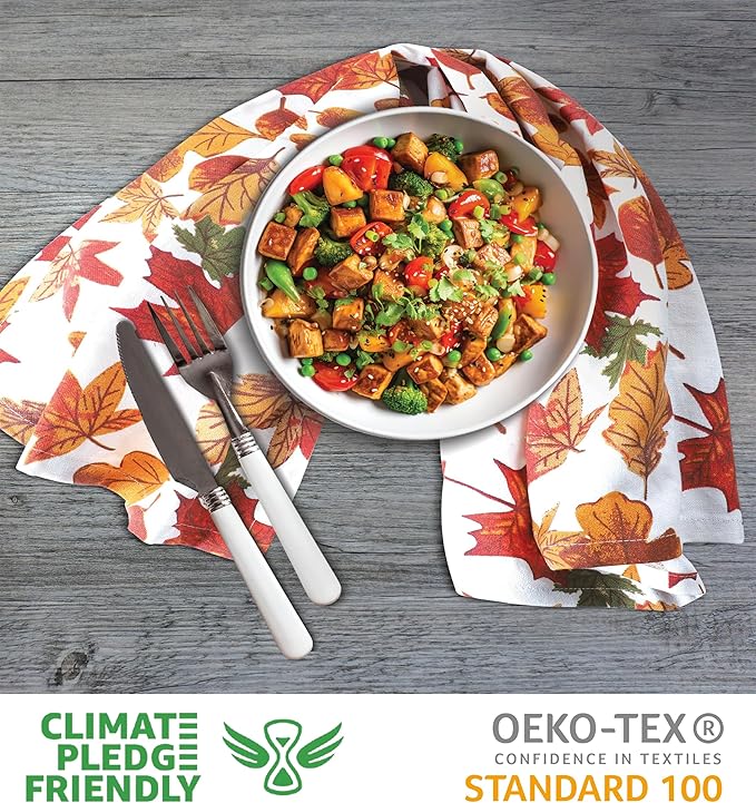 Urban Villa Fall Kitchen Towels Harvest Leaves Print Dish Towels Set of 6 20" X30” 100% Cotton Highly Absorbent Quick Drying Dish Cloths & Dish Towels Thanks Giving Tea Towels with Hanging Loop